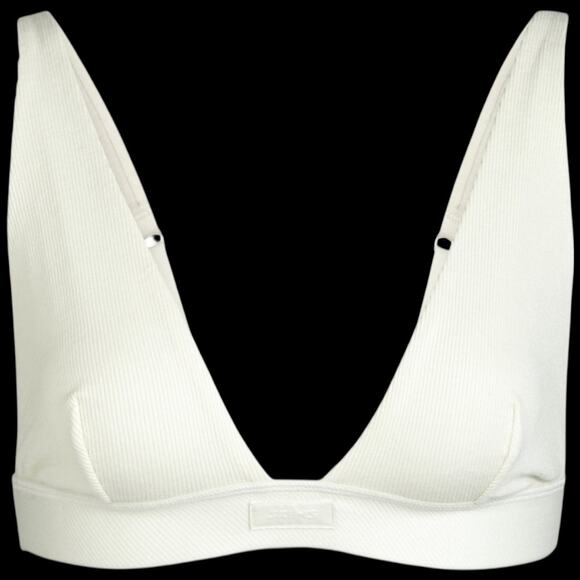 EUC SKIMS Cotton Ribbed Plunge Bralette in Bone Size Large - Picture 2 of 12